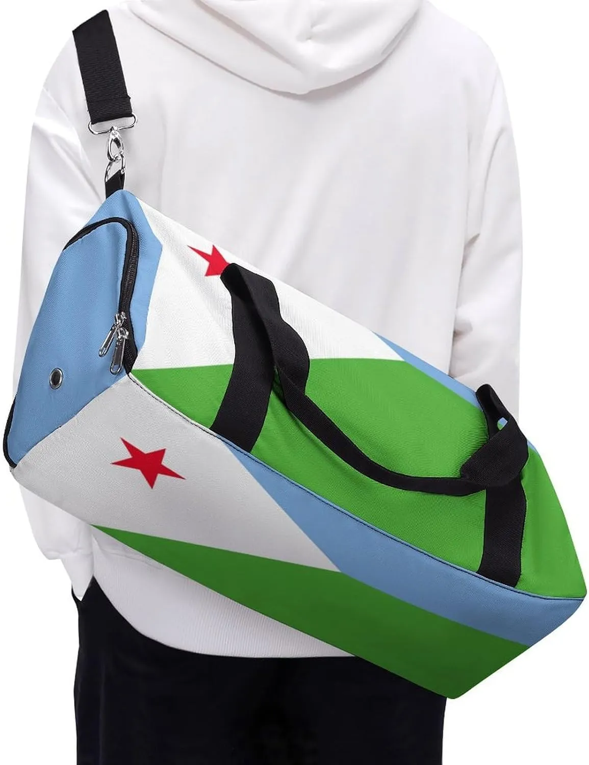 Djibouti Flag Duffel for Men Women with Shoe Compartment and Wet Pocket