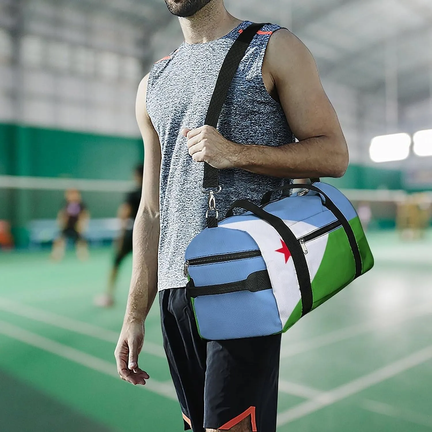 Djibouti Flag Duffel for Men Women with Shoe Compartment and Wet Pocket