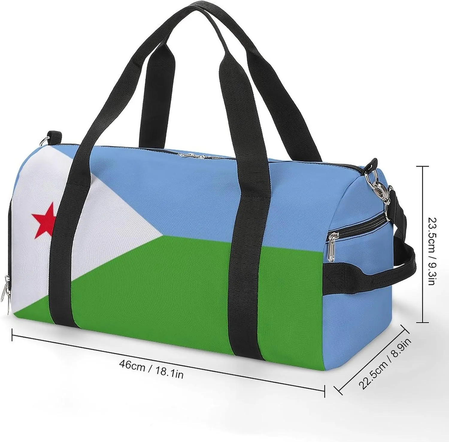 Djibouti Flag Duffel for Men Women with Shoe Compartment and Wet Pocket
