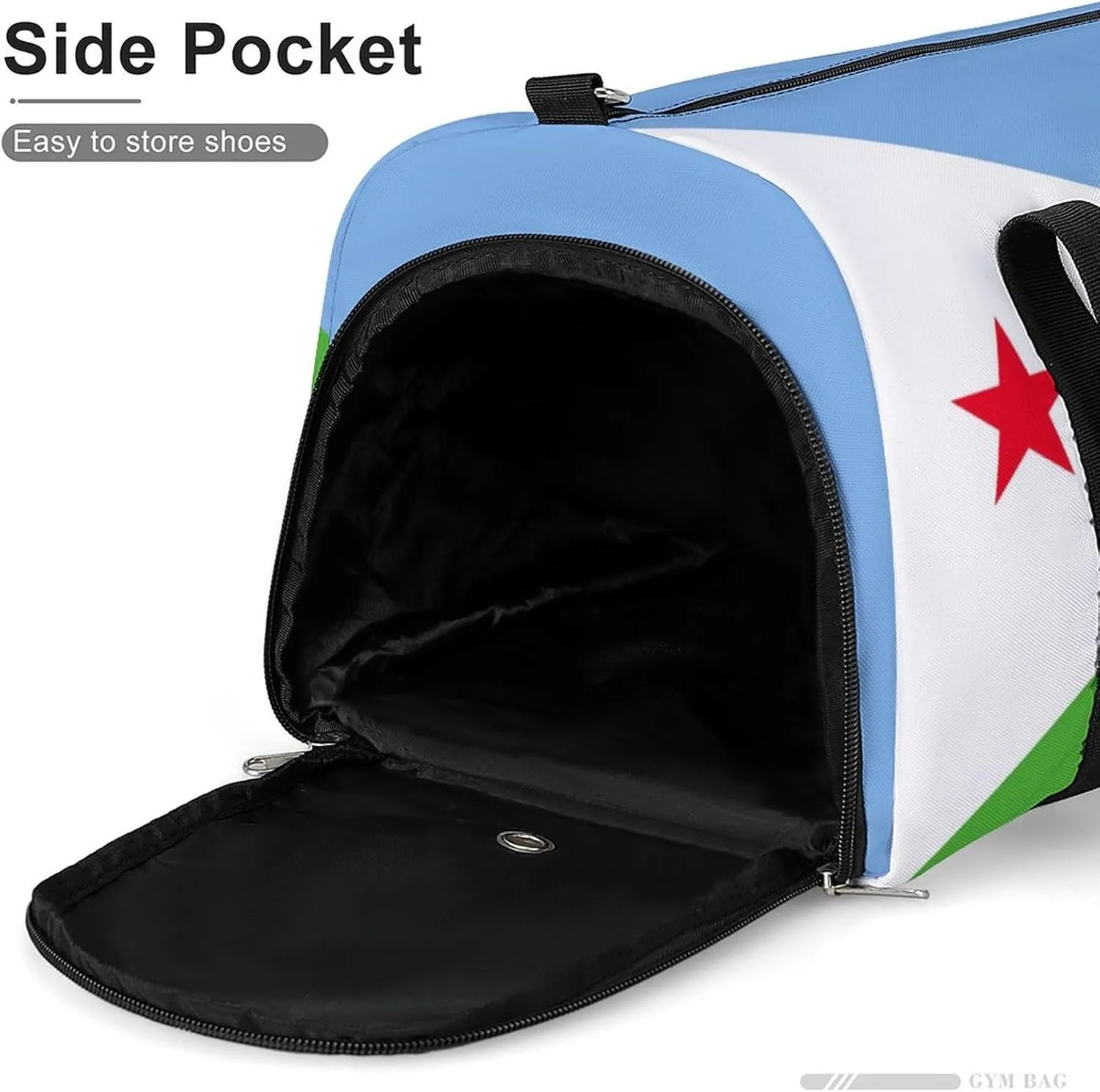 Djibouti Flag Duffel for Men Women with Shoe Compartment and Wet Pocket
