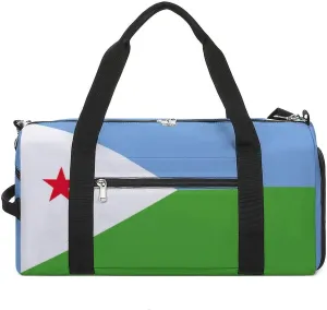 Djibouti Flag Duffel for Men Women with Shoe Compartment and Wet Pocket