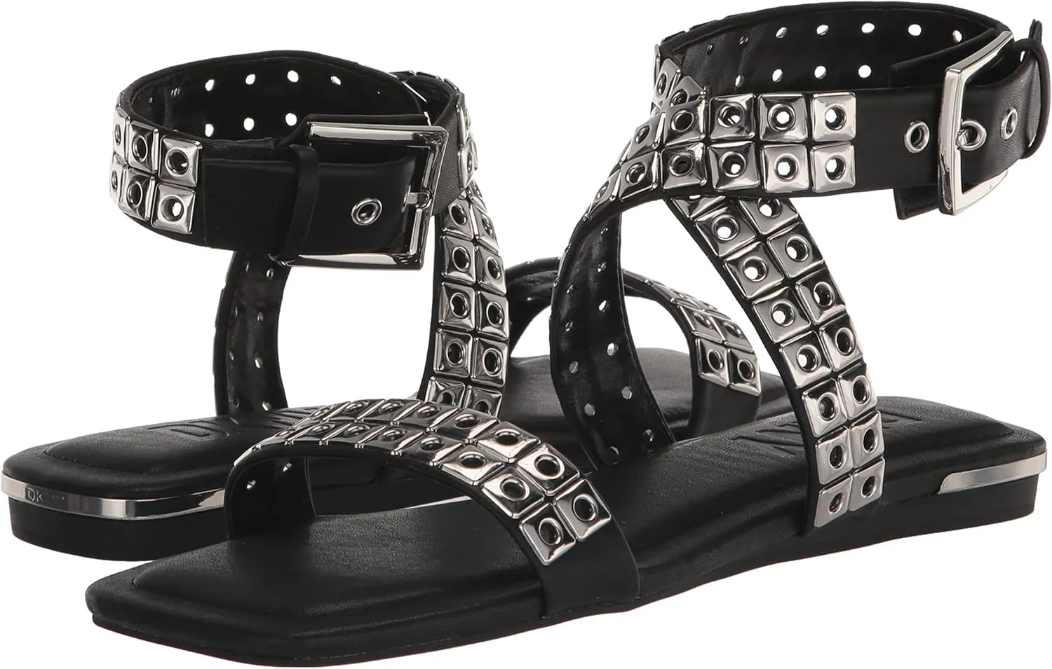 DKNY Women's Studded Buckle Flat Sandal Heeled