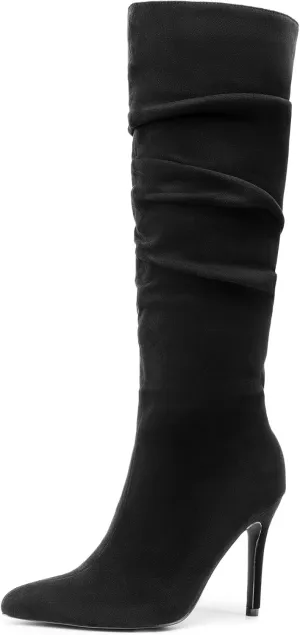 DREAM PAIRS Knee High Boots for Women, Sexy Pointed Toe Stiletto High Heel Slouchy Suede Tall Boots
