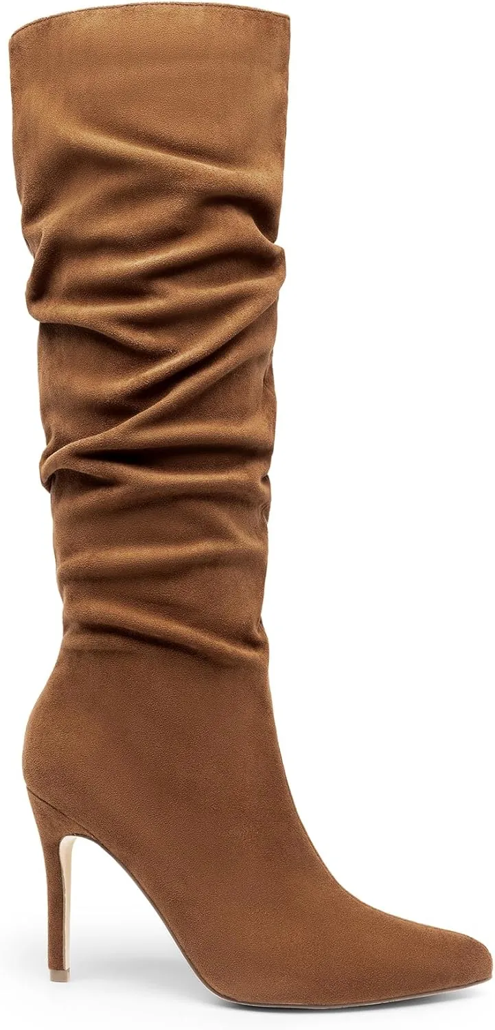 DREAM PAIRS Knee High Boots for Women, Sexy Pointed Toe Stiletto High Heel Slouchy Suede Tall Boots