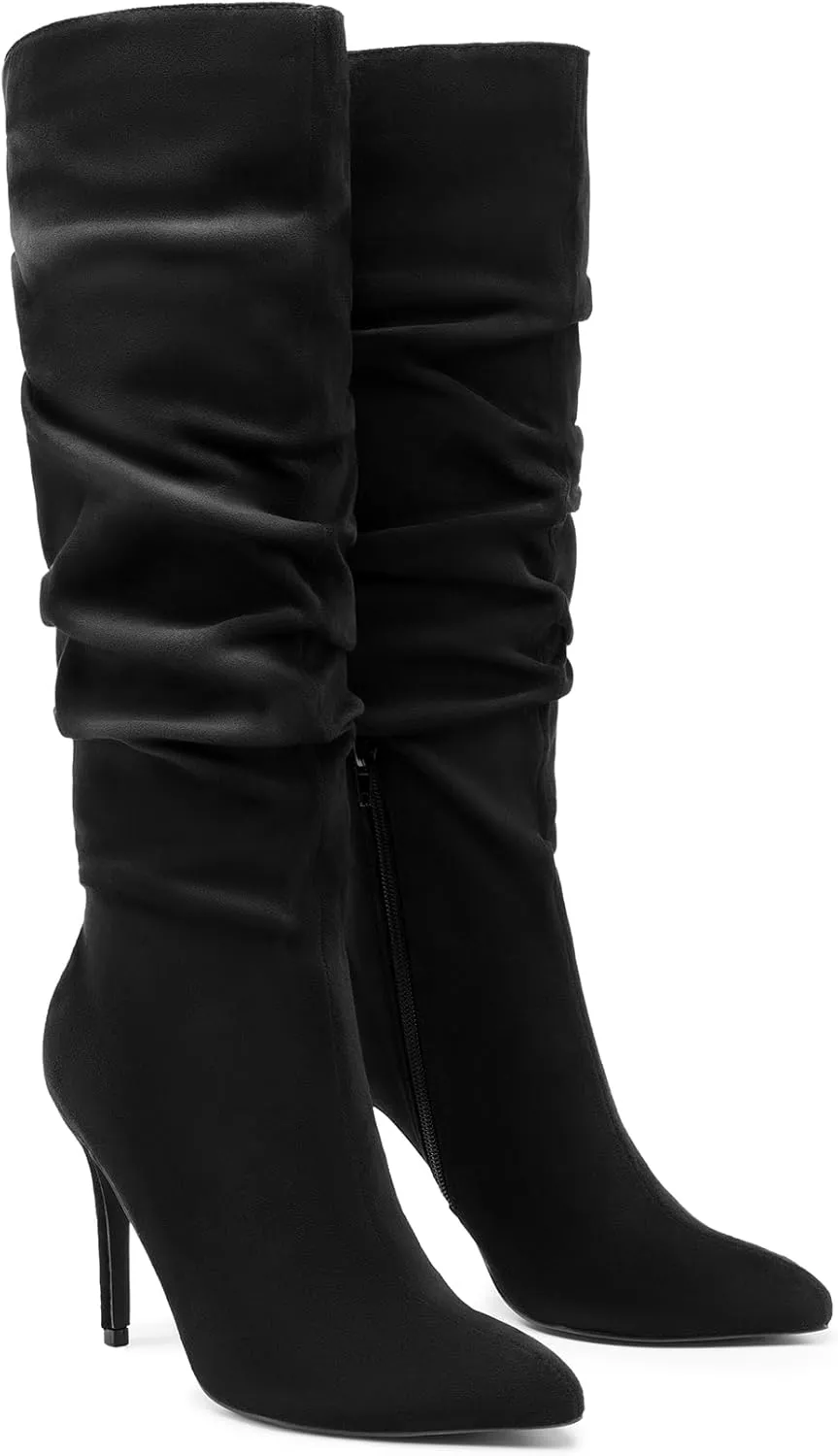 DREAM PAIRS Knee High Boots for Women, Sexy Pointed Toe Stiletto High Heel Slouchy Suede Tall Boots
