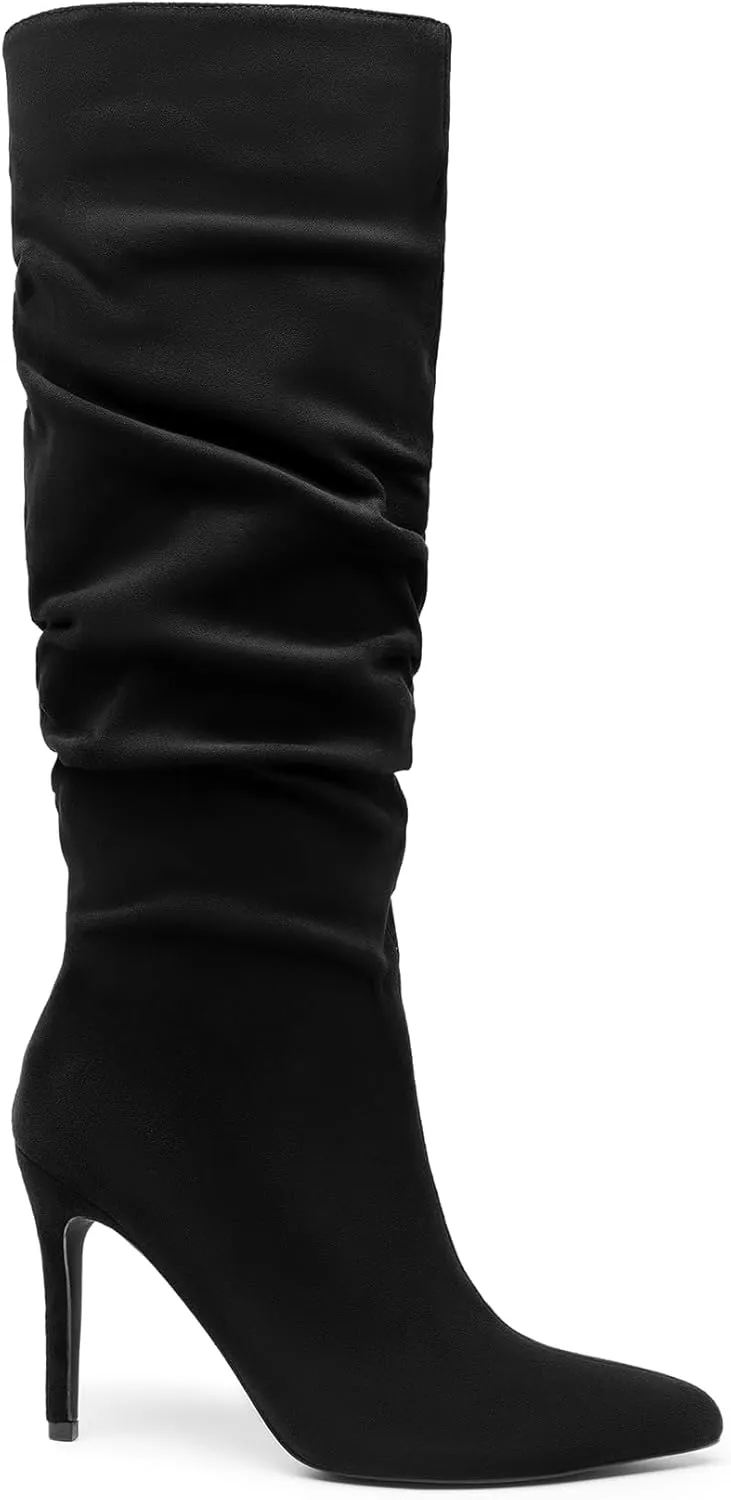 DREAM PAIRS Knee High Boots for Women, Sexy Pointed Toe Stiletto High Heel Slouchy Suede Tall Boots