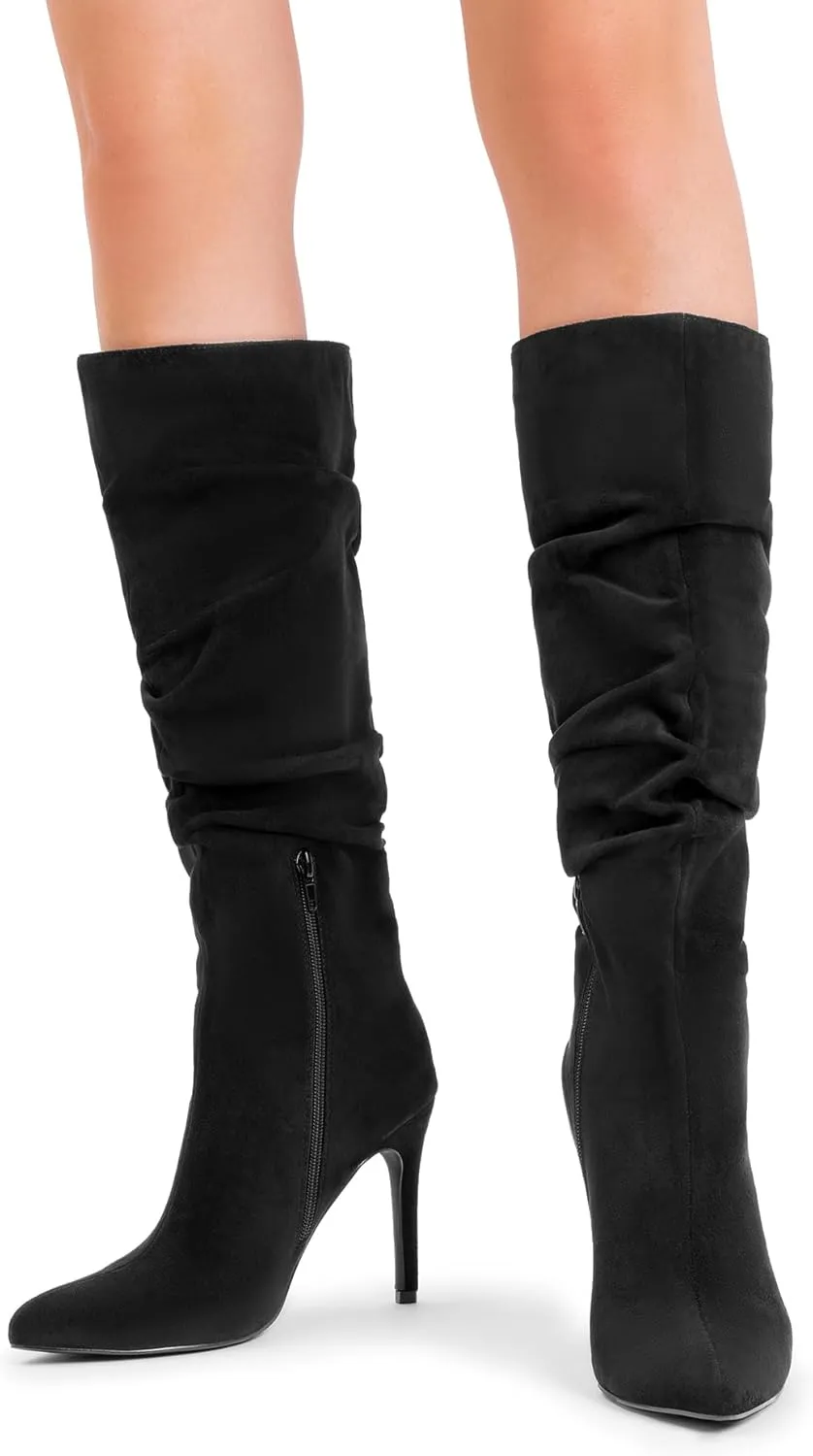 DREAM PAIRS Knee High Boots for Women, Sexy Pointed Toe Stiletto High Heel Slouchy Suede Tall Boots