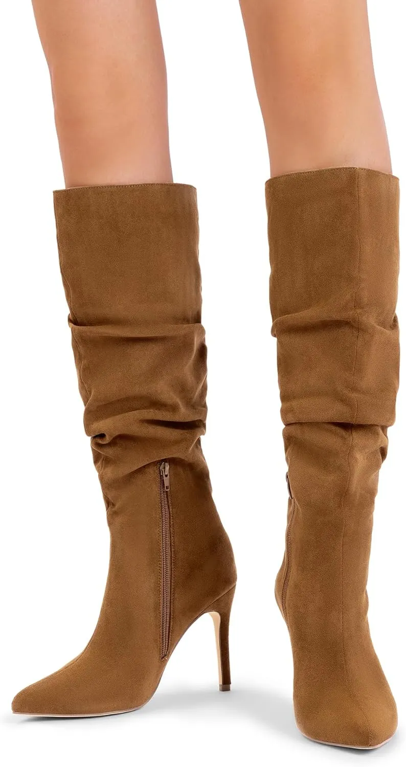 DREAM PAIRS Knee High Boots for Women, Sexy Pointed Toe Stiletto High Heel Slouchy Suede Tall Boots