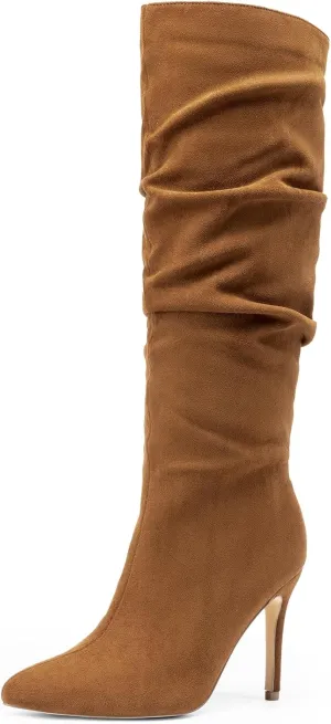DREAM PAIRS Knee High Boots for Women, Sexy Pointed Toe Stiletto High Heel Slouchy Suede Tall Boots