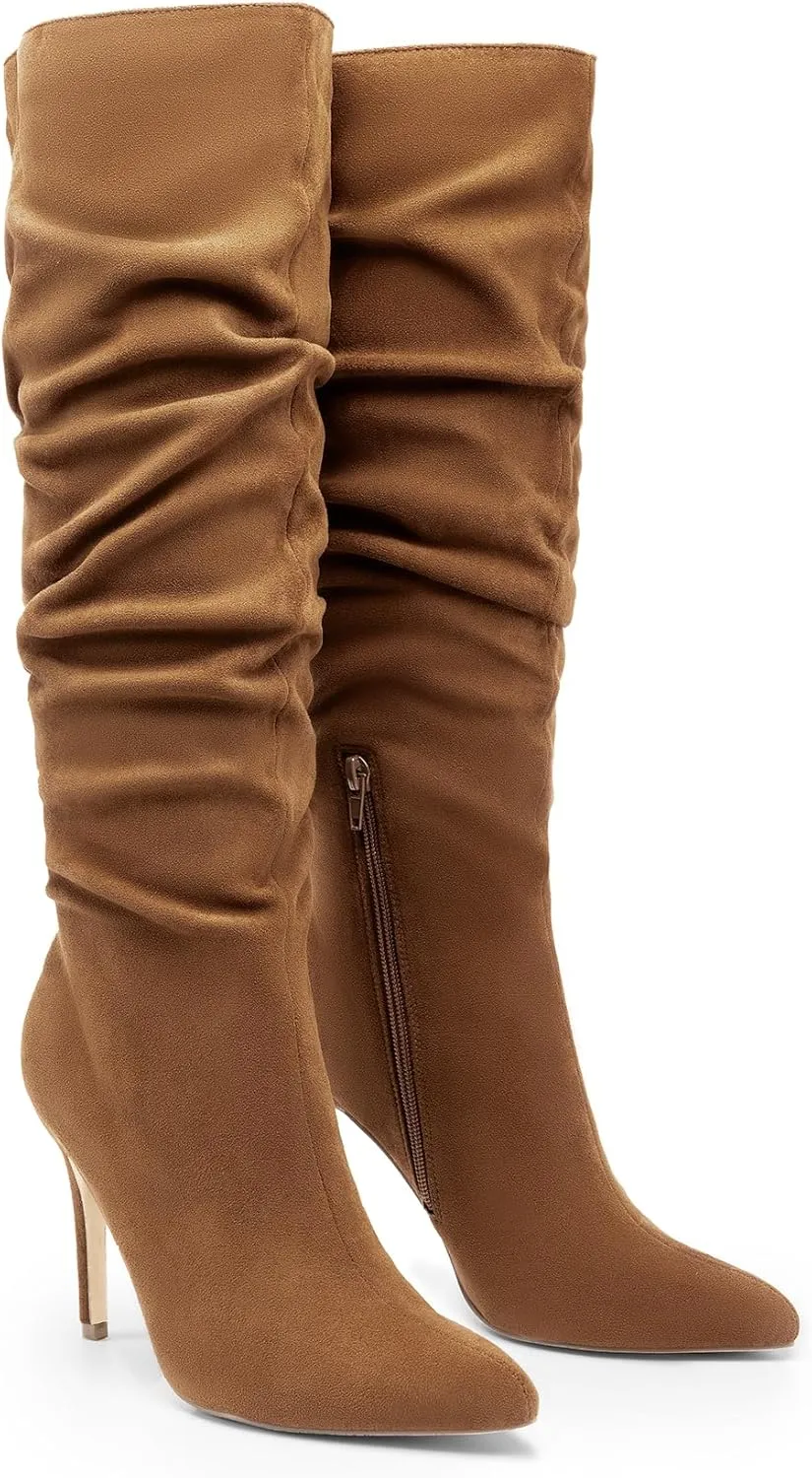 DREAM PAIRS Knee High Boots for Women, Sexy Pointed Toe Stiletto High Heel Slouchy Suede Tall Boots