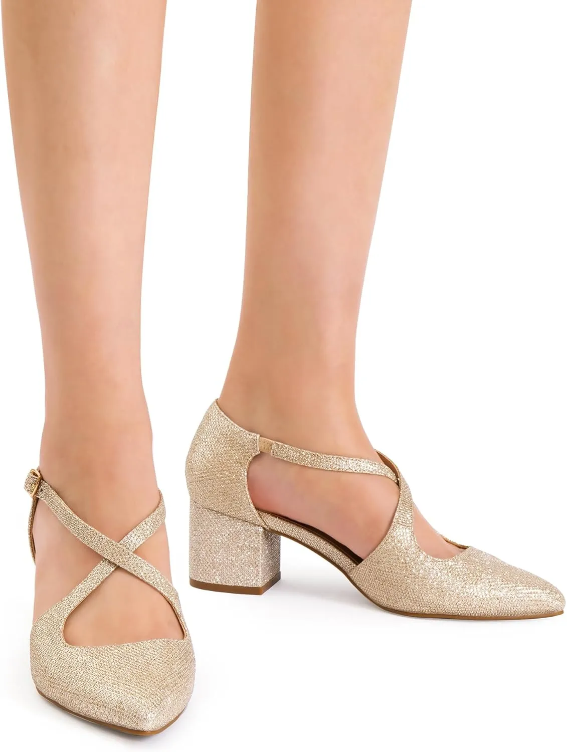 DREAM PAIRS Women's Chunky Heels Dress Pumps Closed Pointed Toe Comfort Cross Strap Block Heel Shoes for Party Dance Wedding