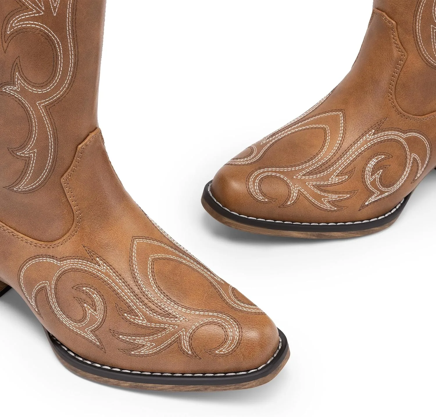 DREAM PAIRS Womens Cowboy Boots Comfortable Cowgirl Knee High Boots Pull On Side Zipper Chunky Heel Embroidered Western Boots