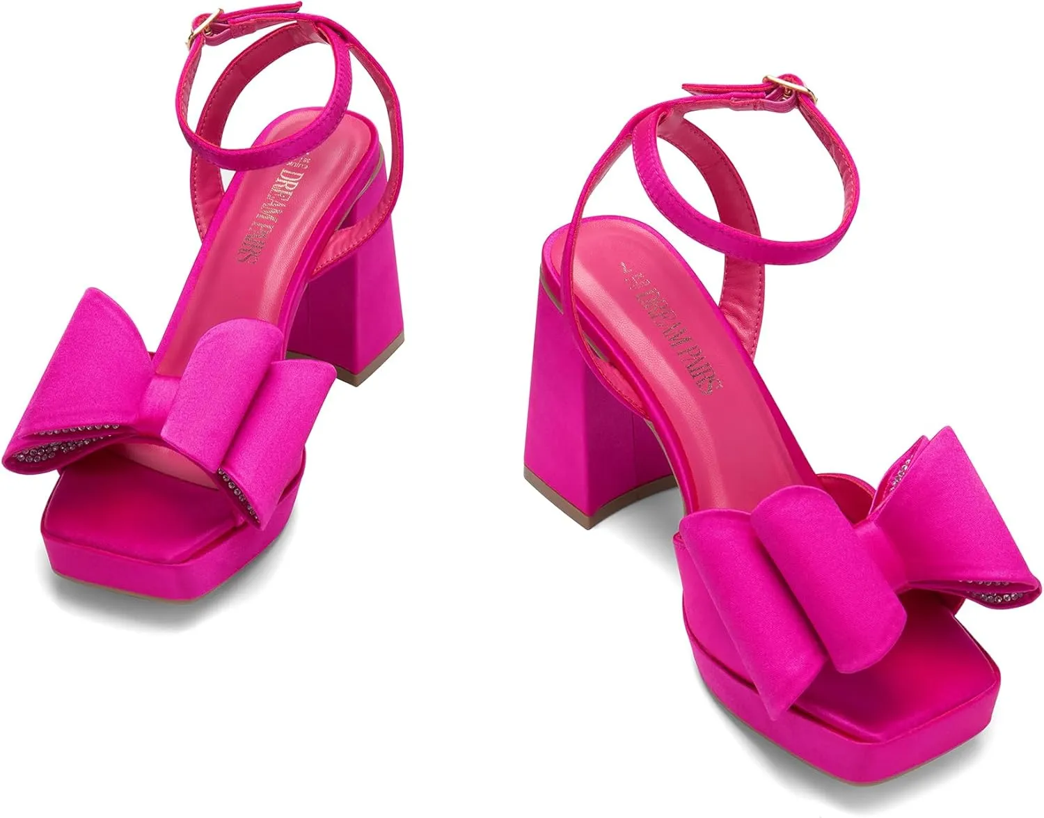 DREAM PAIRS Women's Platform Chunky Heels Fashion Bowknots High Block Square Toe Dress Sandals for Wedding Bridal Party