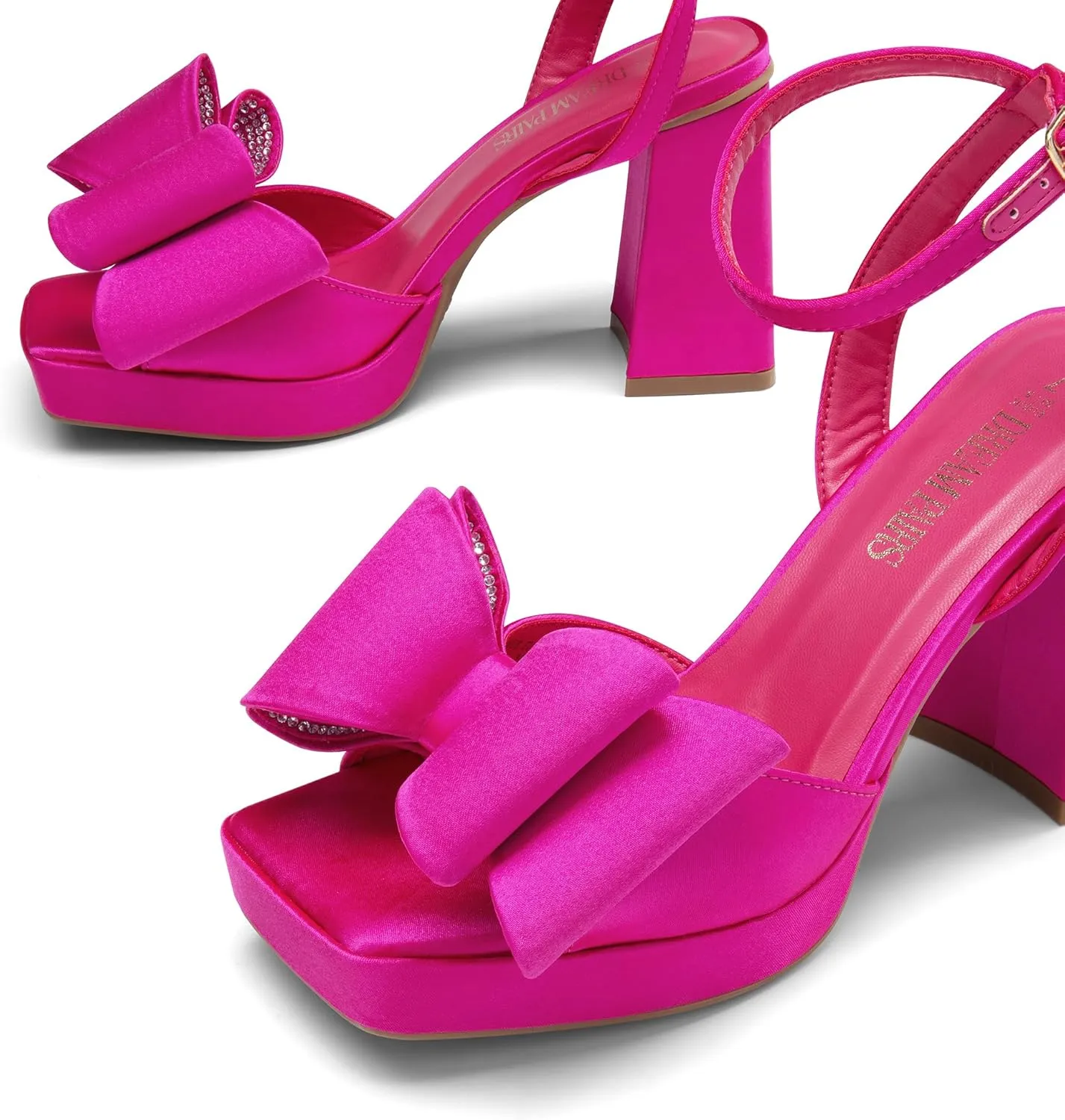 DREAM PAIRS Women's Platform Chunky Heels Fashion Bowknots High Block Square Toe Dress Sandals for Wedding Bridal Party