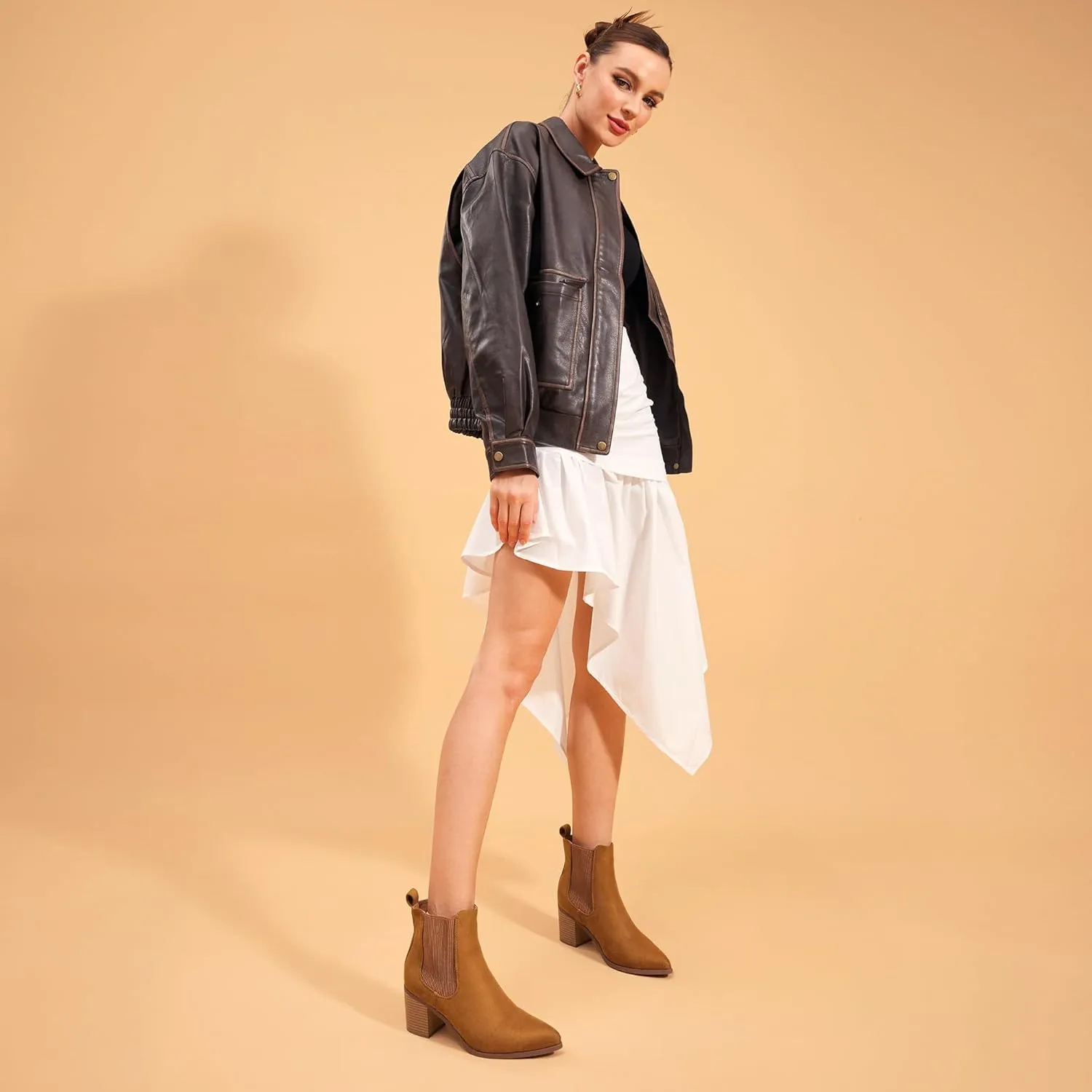 DREAM PAIRS Women's Retro Elastic Chelsea Ankle Boots Fashion Low Chunky Block Heel Pointed Toe Fall Heeled Booties Shoes