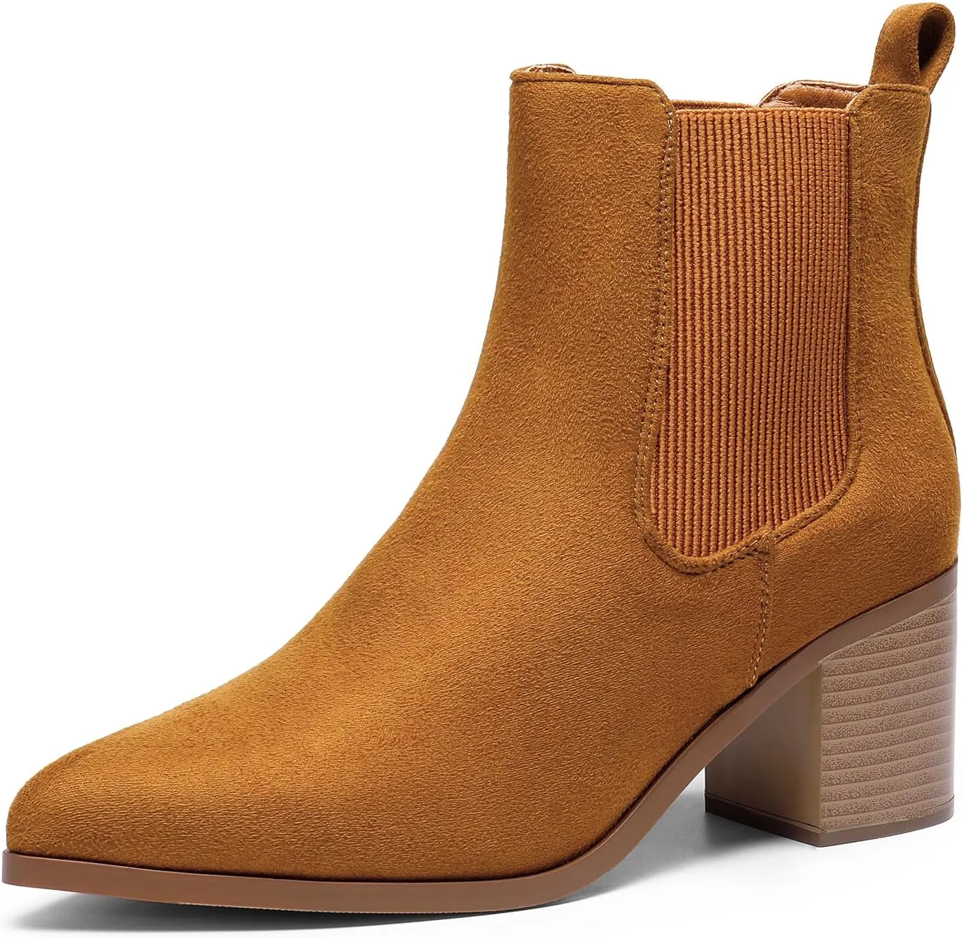DREAM PAIRS Women's Retro Elastic Chelsea Ankle Boots Fashion Low Chunky Block Heel Pointed Toe Fall Heeled Booties Shoes
