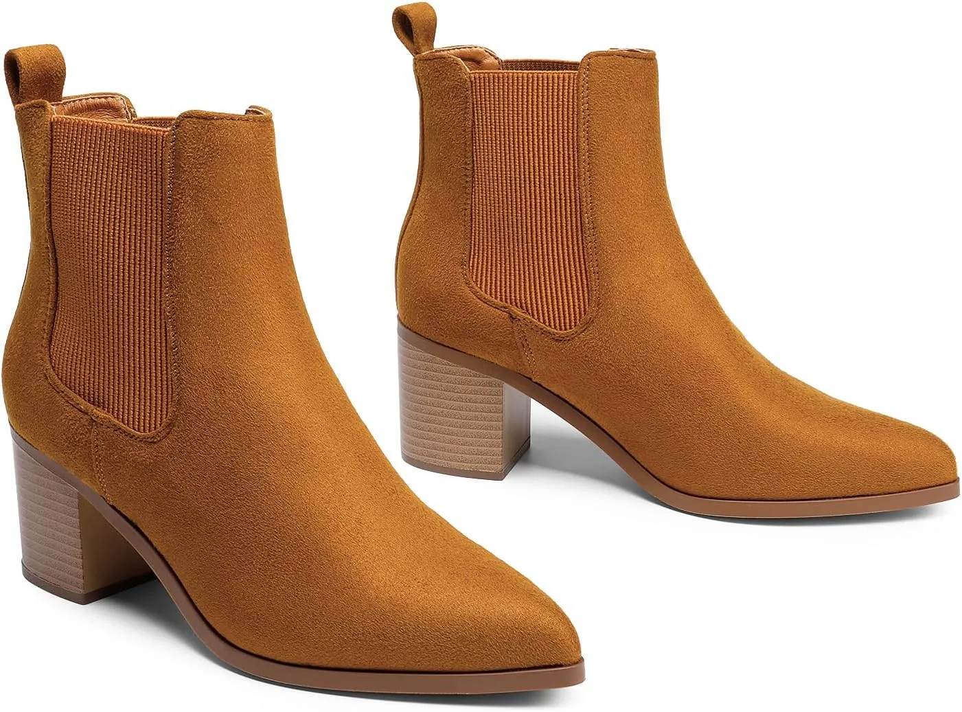 DREAM PAIRS Women's Retro Elastic Chelsea Ankle Boots Fashion Low Chunky Block Heel Pointed Toe Fall Heeled Booties Shoes