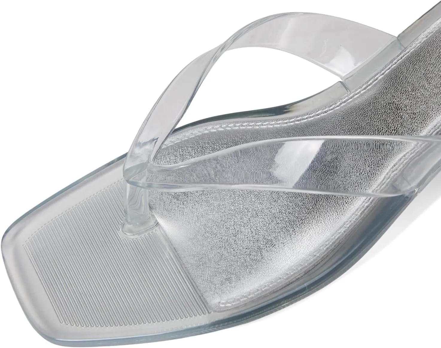 Dsevht Jelly Kitten Heel Sandals for Women Clear Square Toe Flip Flop Thong Mule Heeled Summer Beach Slip On Slide Shoes