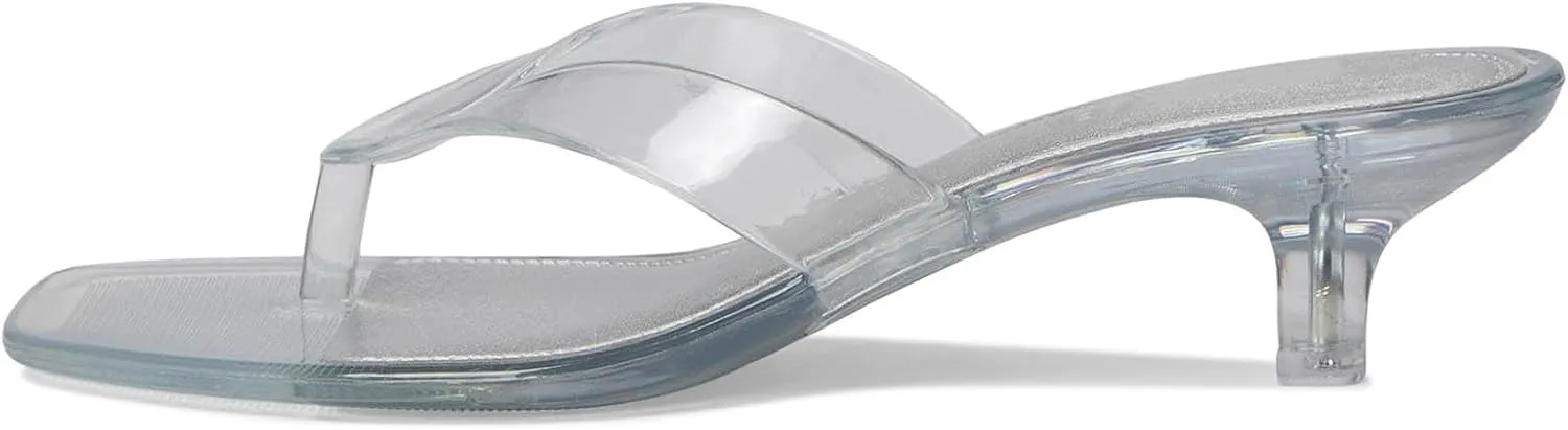 Dsevht Jelly Kitten Heel Sandals for Women Clear Square Toe Flip Flop Thong Mule Heeled Summer Beach Slip On Slide Shoes