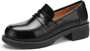 Duberess Women's Leather Penny Loafer Casual Flat Uniform Dress Shoes for Women Ladies and Girls