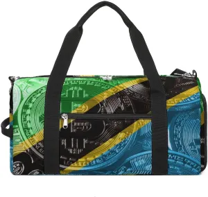 Duffel Bag with Tanzania Flag Bitcoin for Women Men Shoe Compartment Travel Weekender