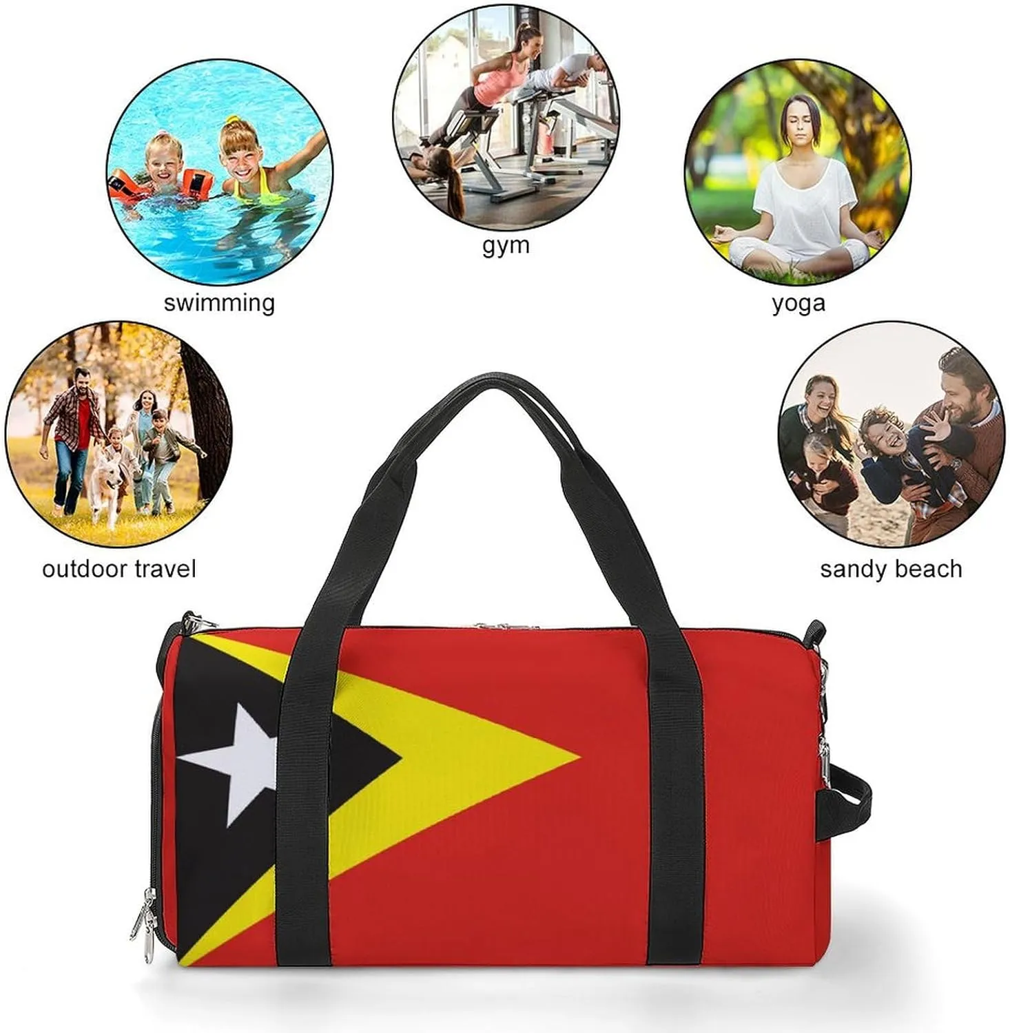 East Timor Flag Duffel for Men Women with Shoe Compartment and Wet Pocket