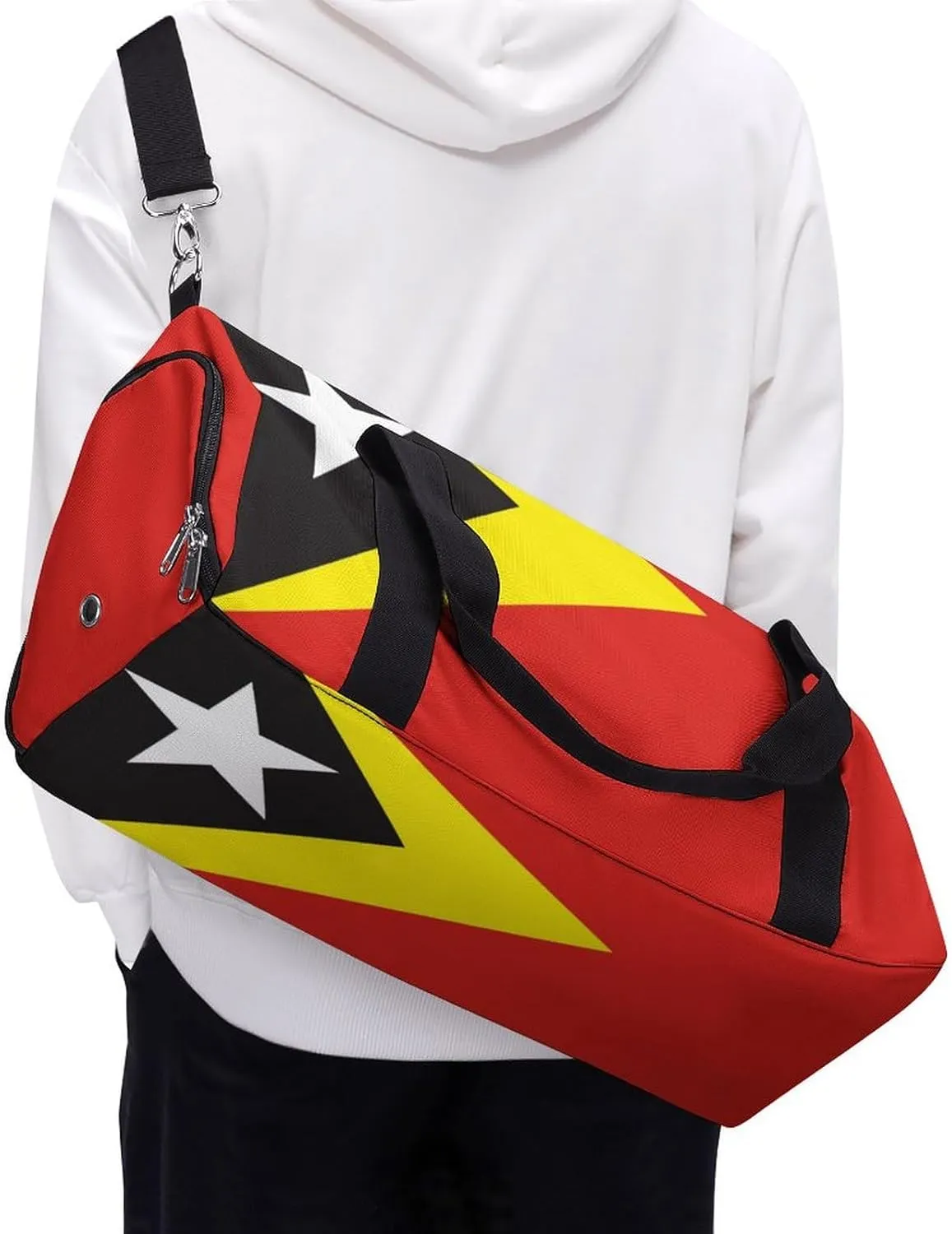 East Timor Flag Duffel for Men Women with Shoe Compartment and Wet Pocket