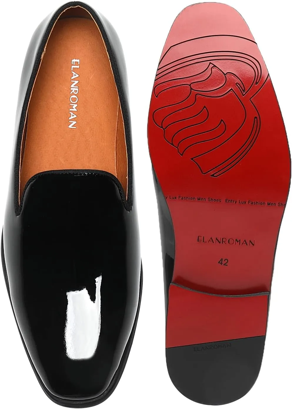 ELANROMAN Men's Patent Leather Loafers Wedding Party Prom Shoes