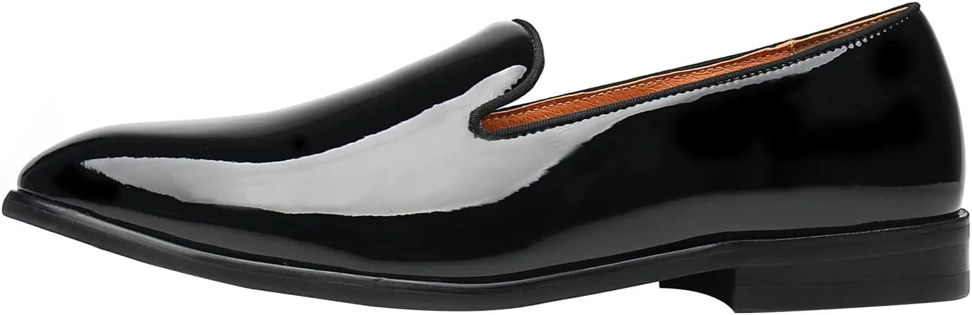 ELANROMAN Men's Patent Leather Loafers Wedding Party Prom Shoes