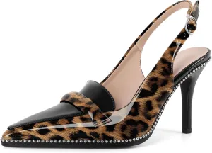Eldof Pointed Toe Slingback Heels for Women Beaded Stiletto High Heel Women Pumps Shoes Dress 3.5 Inches in Multi Color