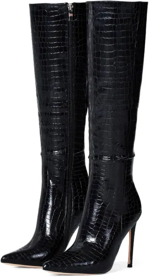 Elisabet Tang 4 inch Women's Knee High Long Boots, Stiletto Tall Pointed Toe Heeled Boot Leather Suede Comfortable Sexy