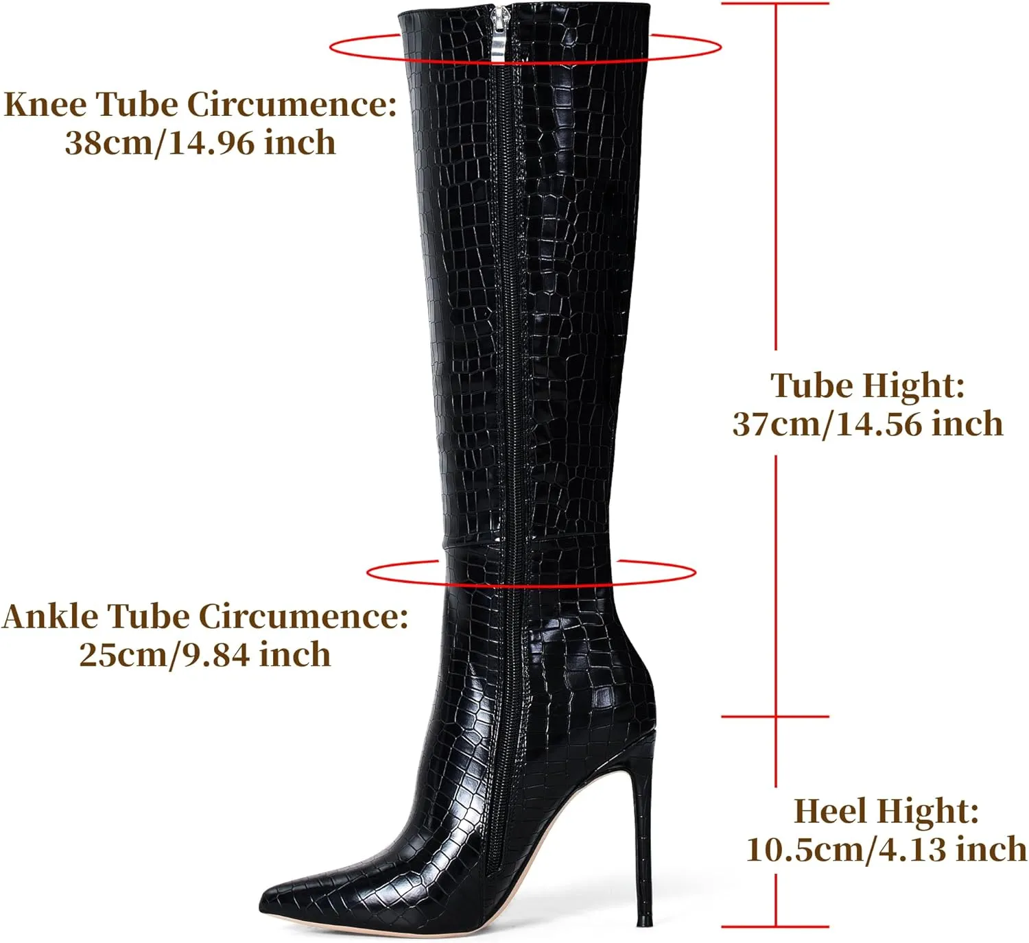 Elisabet Tang 4 inch Women's Knee High Long Boots, Stiletto Tall Pointed Toe Heeled Boot Leather Suede Comfortable Sexy