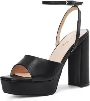 Elisabet Tang Chunky Heeled Platform Sandals for Women,4.7 Inch Block Heels with Open Toe Ankle Strap, Dress Shoes for Wedding Party Homecoming Travel