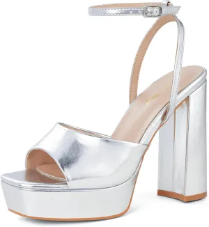 Elisabet Tang Chunky Heeled Platform Sandals for Women,4.7 Inch Block Heels with Open Toe Ankle Strap, Dress Shoes for Wedding Party Homecoming Travel
