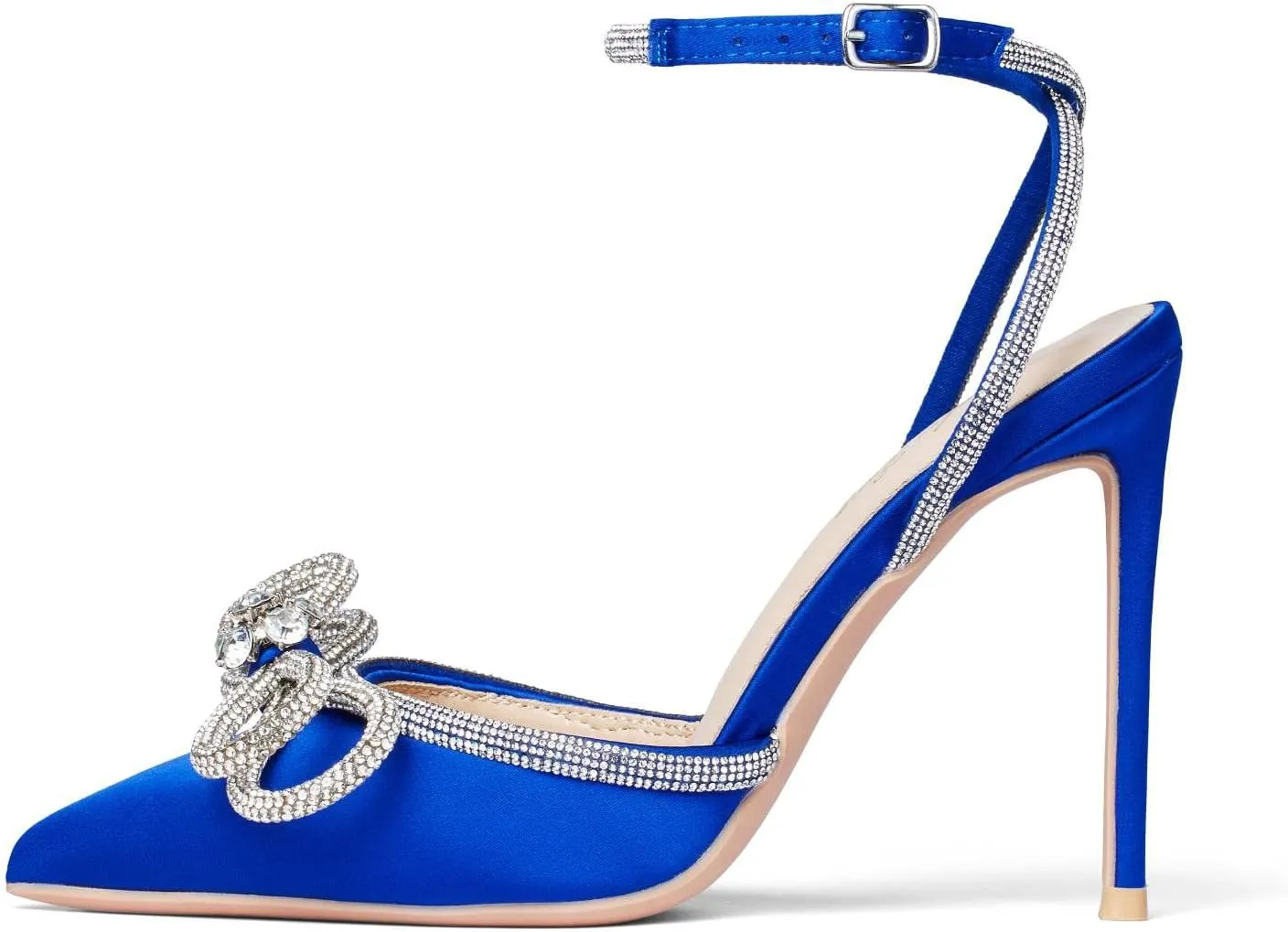 Elisabet Tang Women's High Heel Pumps,Satin Rhinestone Bowknot Lace Up Sandals Pointed Toe Ankle Buckle Straps Pump Stiletto Sandals
