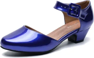 Enelauge Women's Ankle Strap Closed Toe Low Chunky Heel Dress Work Pumps