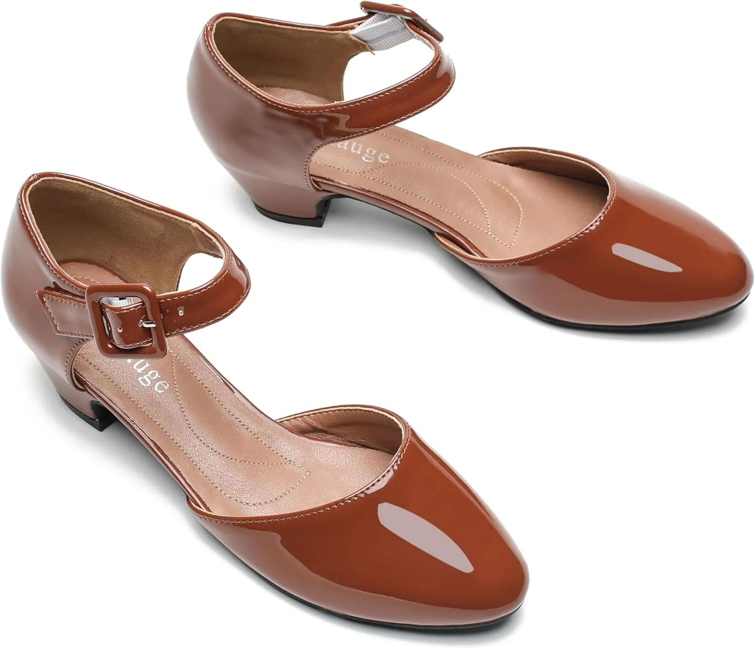 Enelauge Women's Ankle Strap Closed Toe Low Chunky Heel Dress Work Pumps