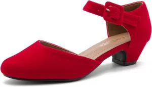 Enelauge Women's Ankle Strap Closed Toe Low Chunky Heel Dress Work Pumps