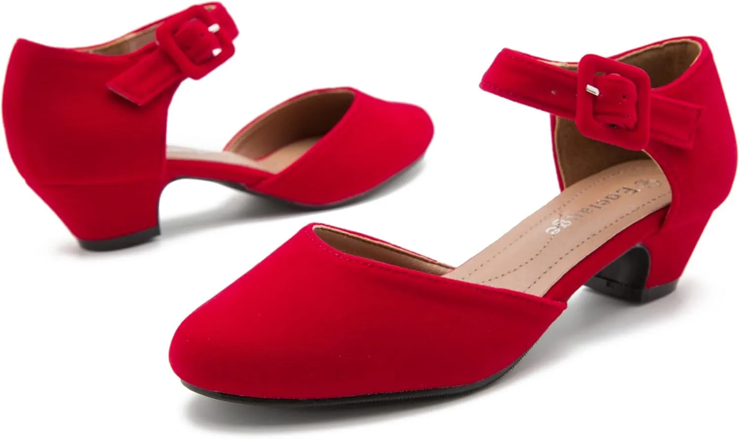 Enelauge Women's Ankle Strap Closed Toe Low Chunky Heel Dress Work Pumps