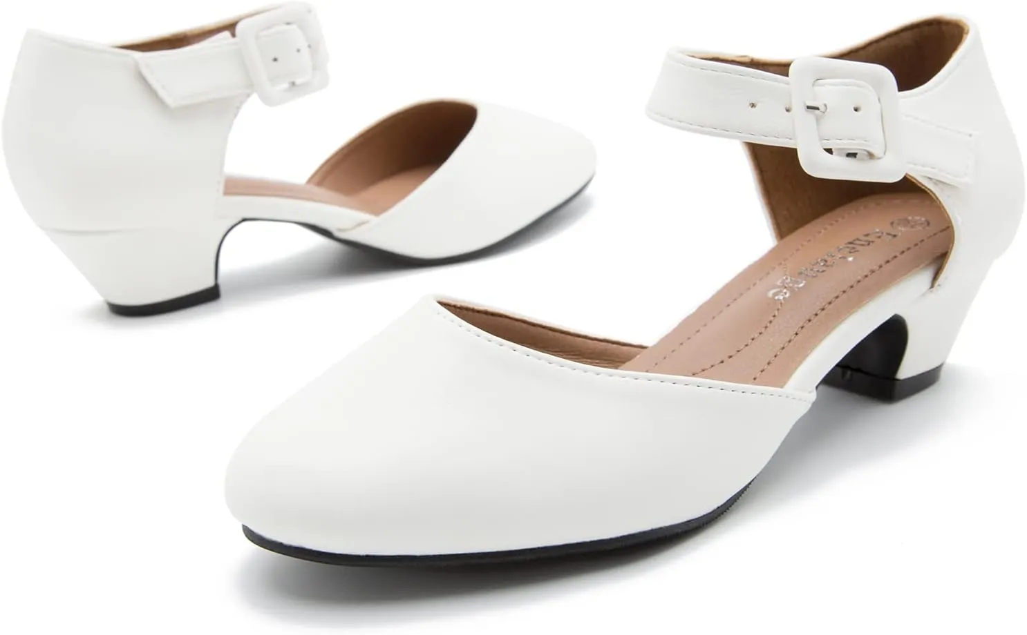 Enelauge Women's Ankle Strap Closed Toe Low Chunky Heel Dress Work Pumps