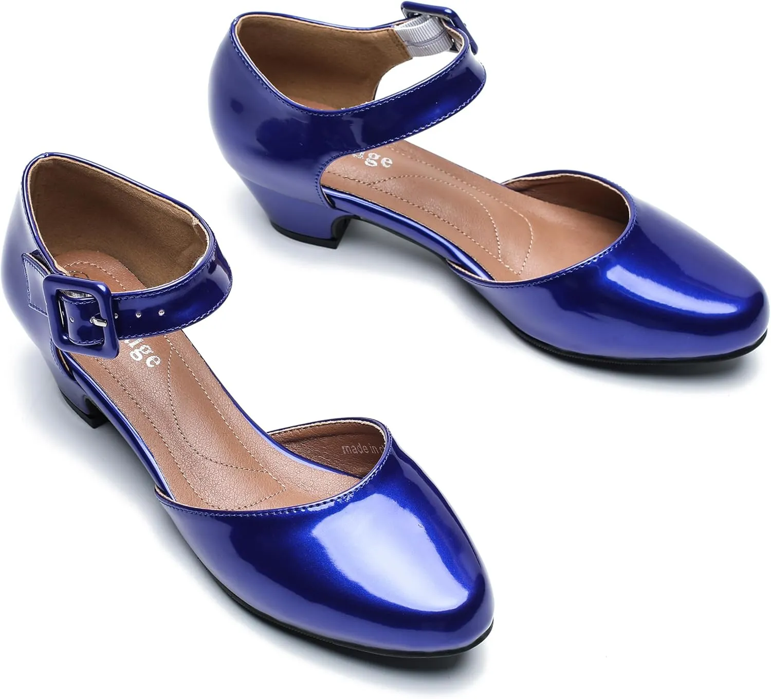 Enelauge Women's Ankle Strap Closed Toe Low Chunky Heel Dress Work Pumps
