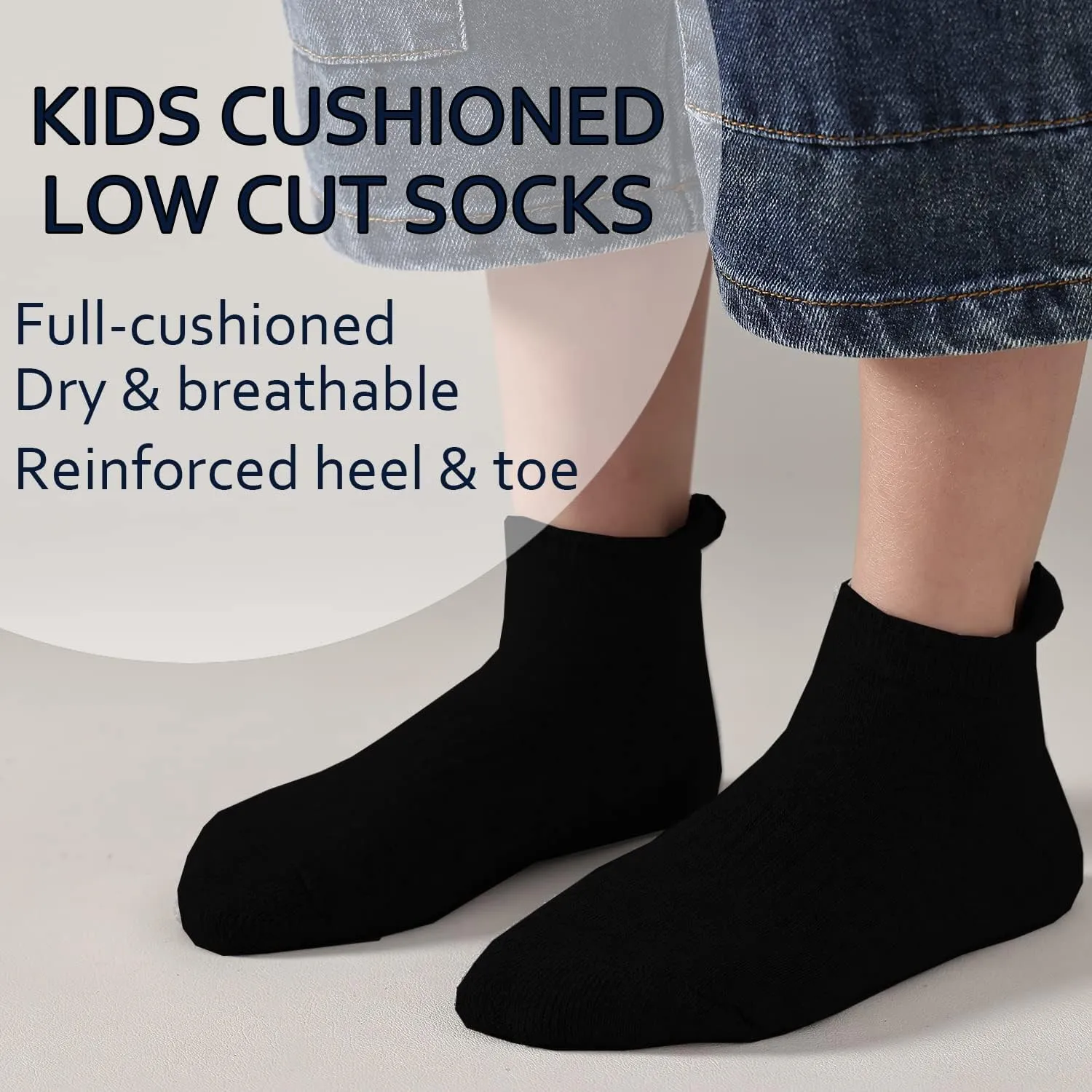 EPEIUS Kids Boys/Girls' Cushioned Socks Thick Cotton Quarter Athletic Socks Sports Running Ankle Socks 6 Pack 4-14 Years