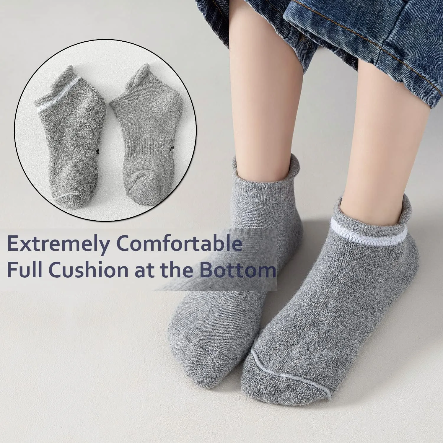 EPEIUS Kids Boys/Girls' Cushioned Socks Thick Cotton Quarter Athletic Socks Sports Running Ankle Socks 6 Pack 4-14 Years