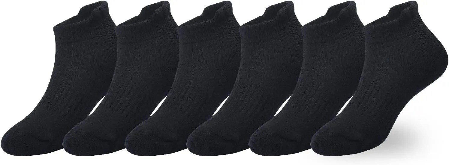 EPEIUS Kids Boys/Girls' Cushioned Socks Thick Cotton Quarter Athletic Socks Sports Running Ankle Socks 6 Pack 4-14 Years