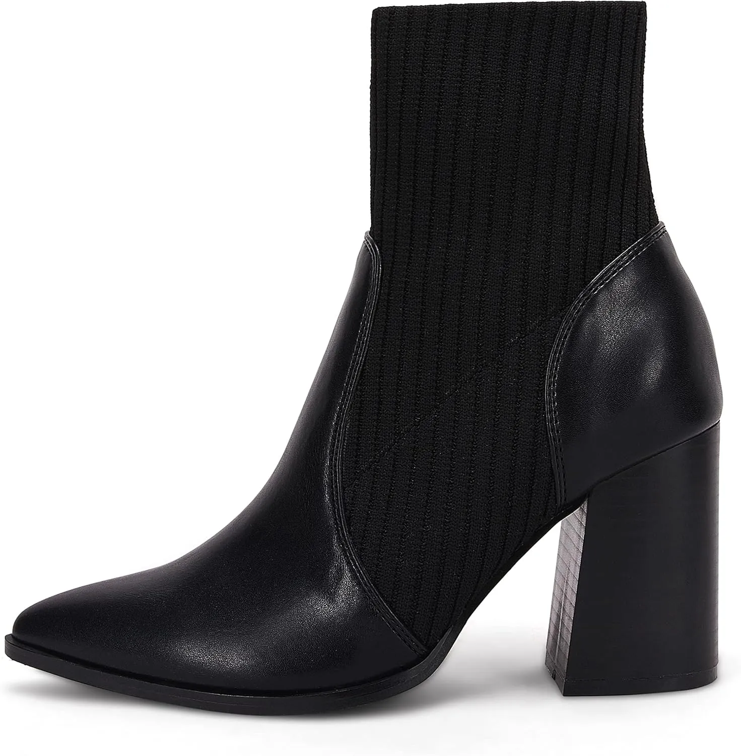 Ermonn Womens Pointed Toe High Heels Ankle Boots Zipper Block Chunky Heel Knit Elastic Fall Winter Dressy Booties