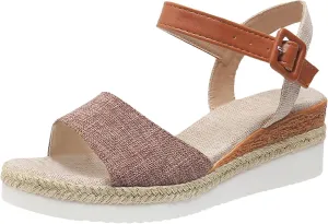 Espadrille Dressy Wedge Sandals Orthopedic Platform Espadrille Slip On Sandals Comfortable Fashion Braided Heels Shoes with Adjustable Ankle Strap Metal Buckle