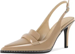 Esvowido Women 3.5" Slingback High Heel Pumps Stilettos Beaded Pointed Toe Shoes Slip On Loafers Pumps Patent Leather High Heel Shoes for Women