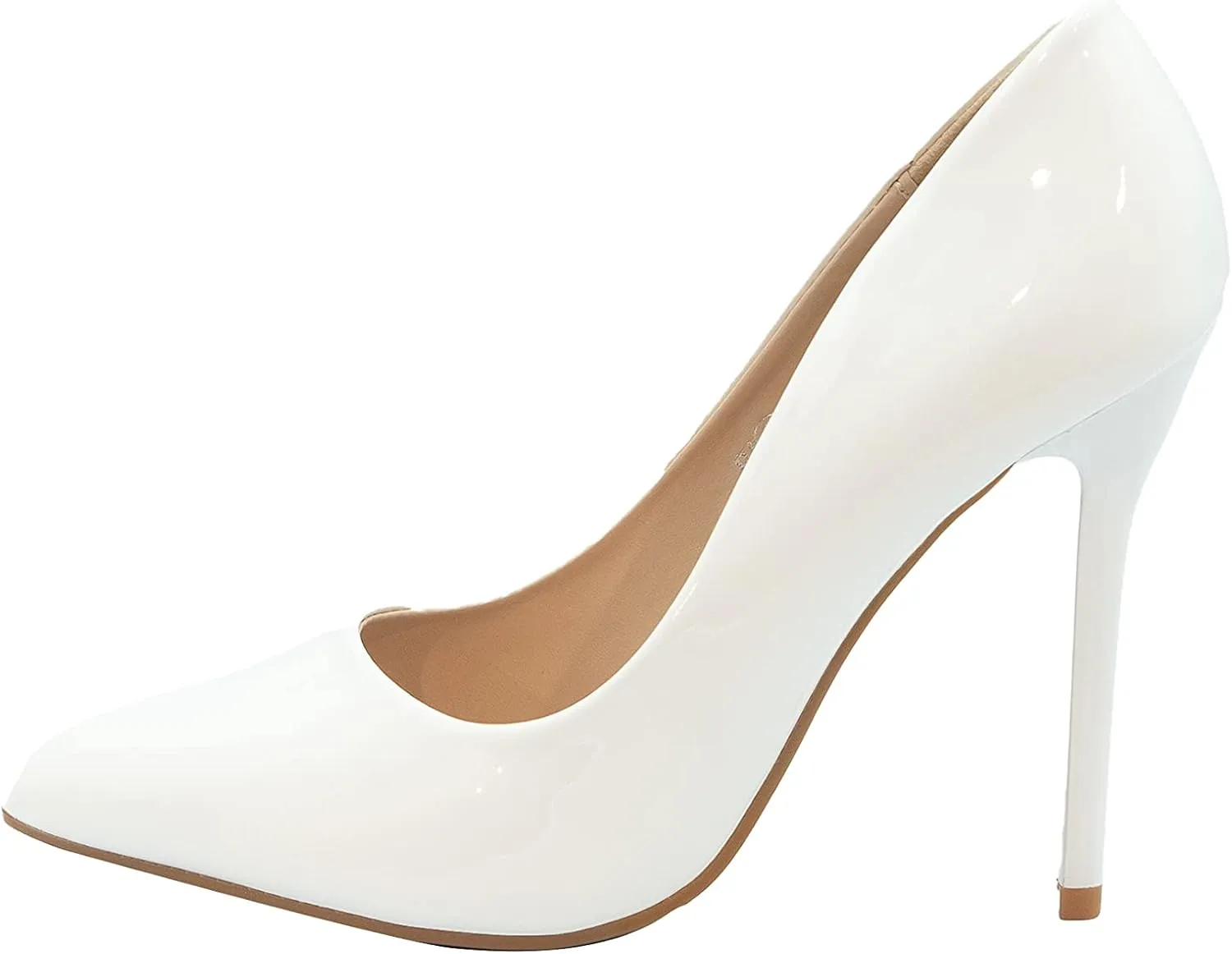 Fashion Thirsty Womens High Heel Pointed Toe Pumps Smart Office Work Courts Shoes Ladies Pumps Party Prom Wedding Bridal Occasion Heeled Court Stiletto Heels Shoes Size White Patent