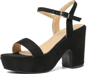 fereshte Women's Chunky Block Heels Platform High Heel Open Toe Ankle Strap Sandals