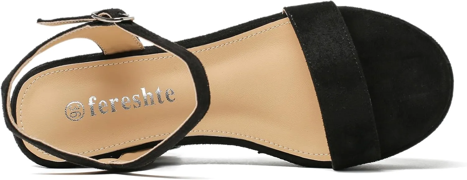 fereshte Women's Chunky Block Heels Platform High Heel Open Toe Ankle Strap Sandals